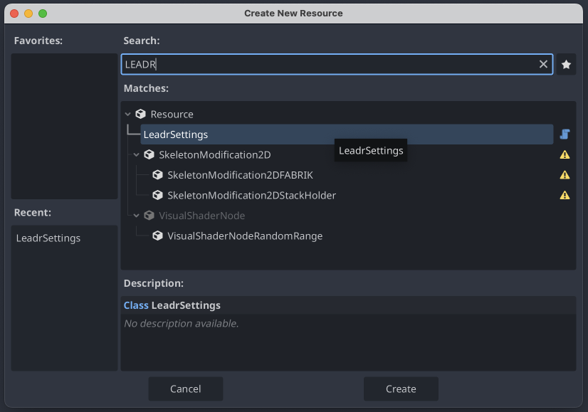 The Create New Resource dialog